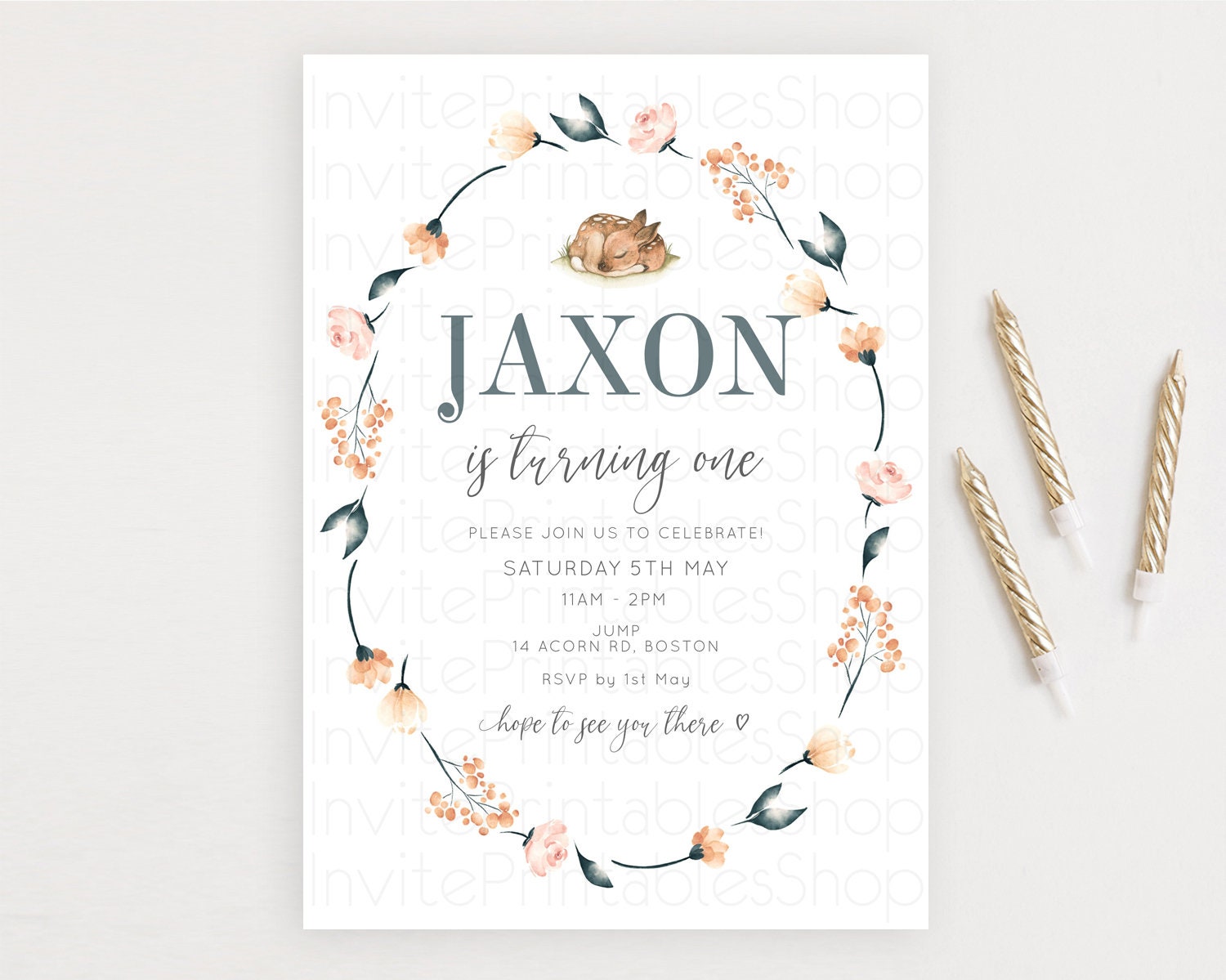 Editable Fawn Birthday Invitation Deer Birthday Invitation Enchanted Forest