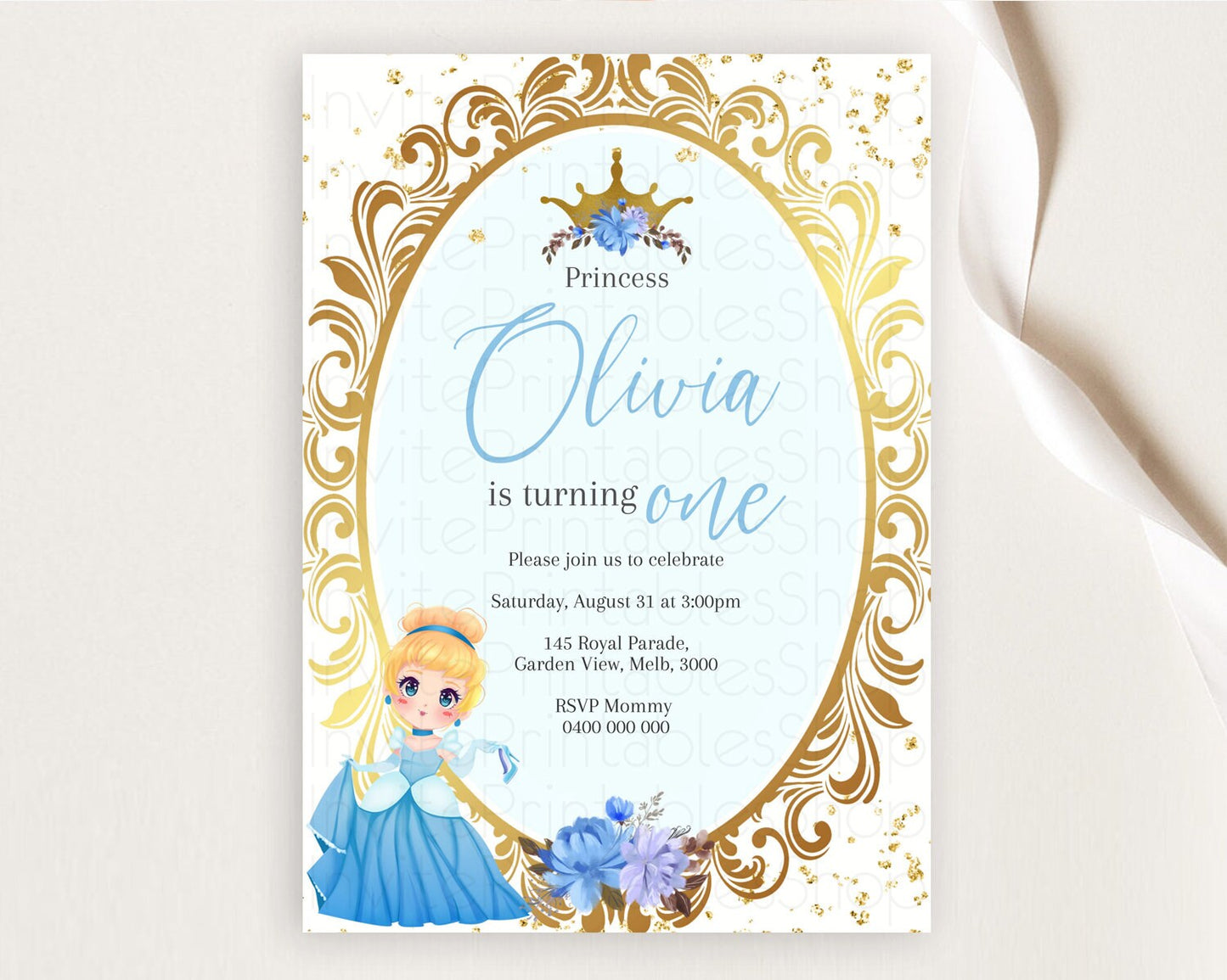 Princess Birthday Invitation Castle Invitation Royal Birthday Fairy Tale Enchanted Mirror Pastel Floral Garden 1st First Birthday D10745