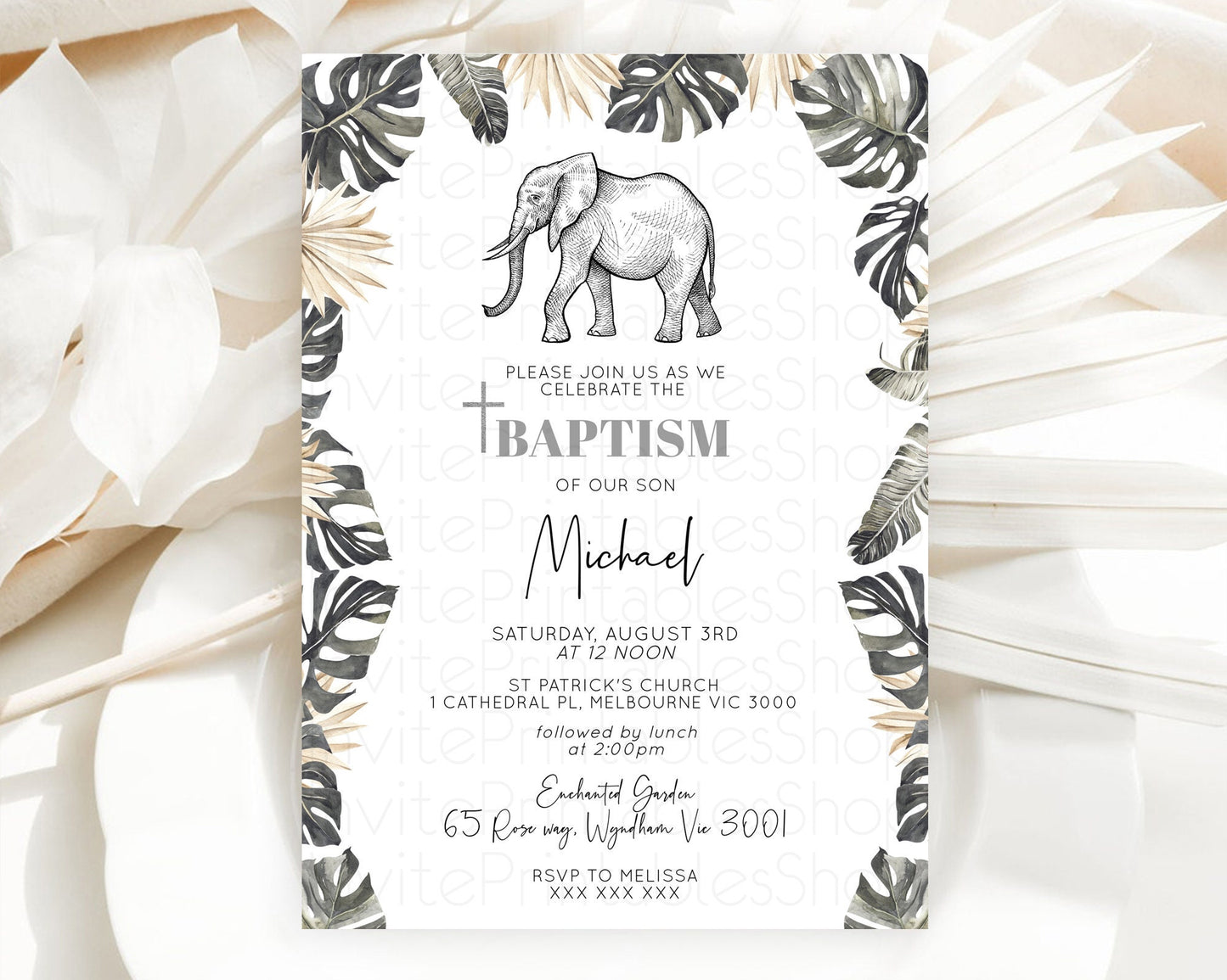 Elephant Baptism Invitation Elephant Baptism 1st Birthday Invitation Safari Christening Invitation TWO Wild ONE Jungle Adventure Zoo D10806