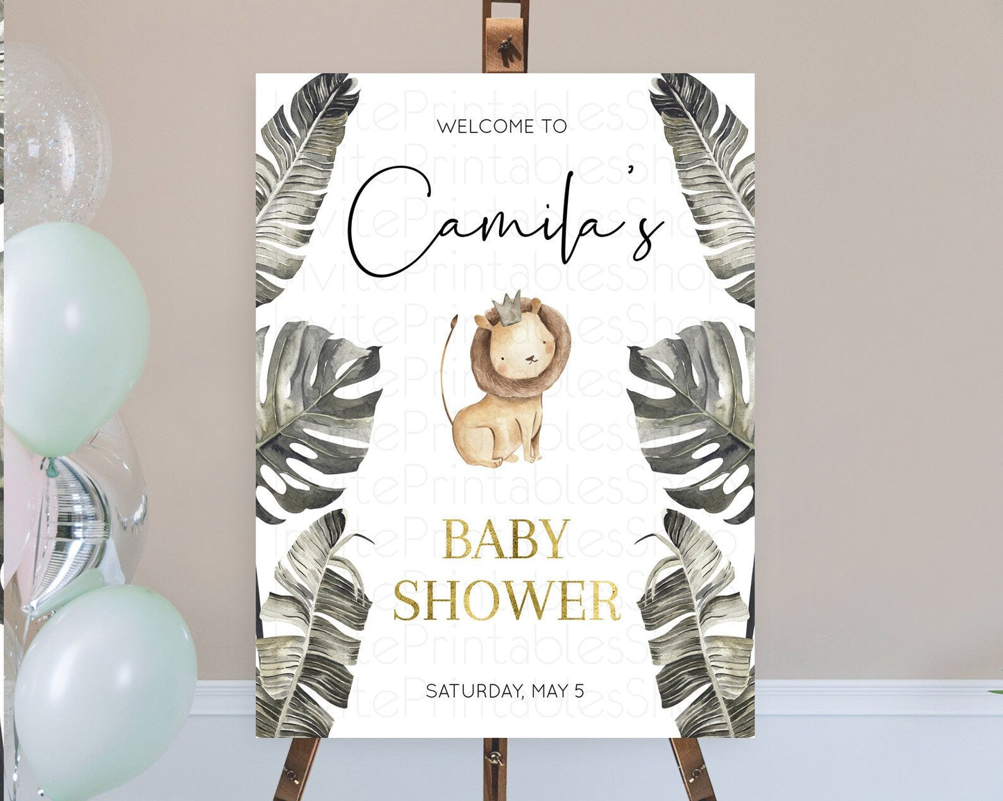 Lion Baby Shower Welcome Sign Lion Welcome Board Lion Party Welcome Poster Dried Palm Fern Safari Party Decor Lion Welcome Sign D10599