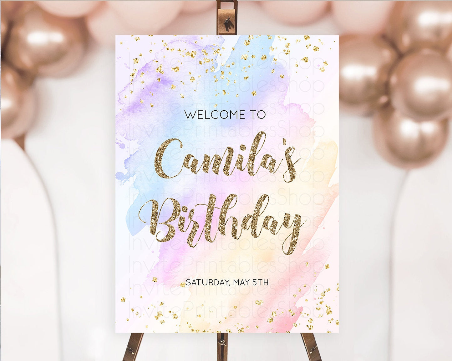 Pastel Welcome Sign Pastel Rainbow Welcome Sign Colorful Rainbow Confetti Watercolor Glitter Pastel First Birthday Welcome Sign D10633