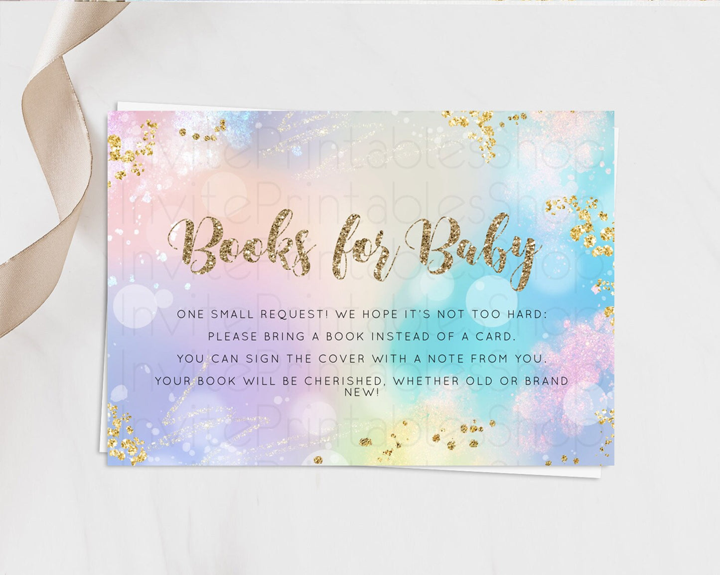 Pastel Books For Baby Card Pastel Rainbow Book Insert Colorful Ombre Watercolor Book Card Confetti Glitter Baby Book Poem Request D10677