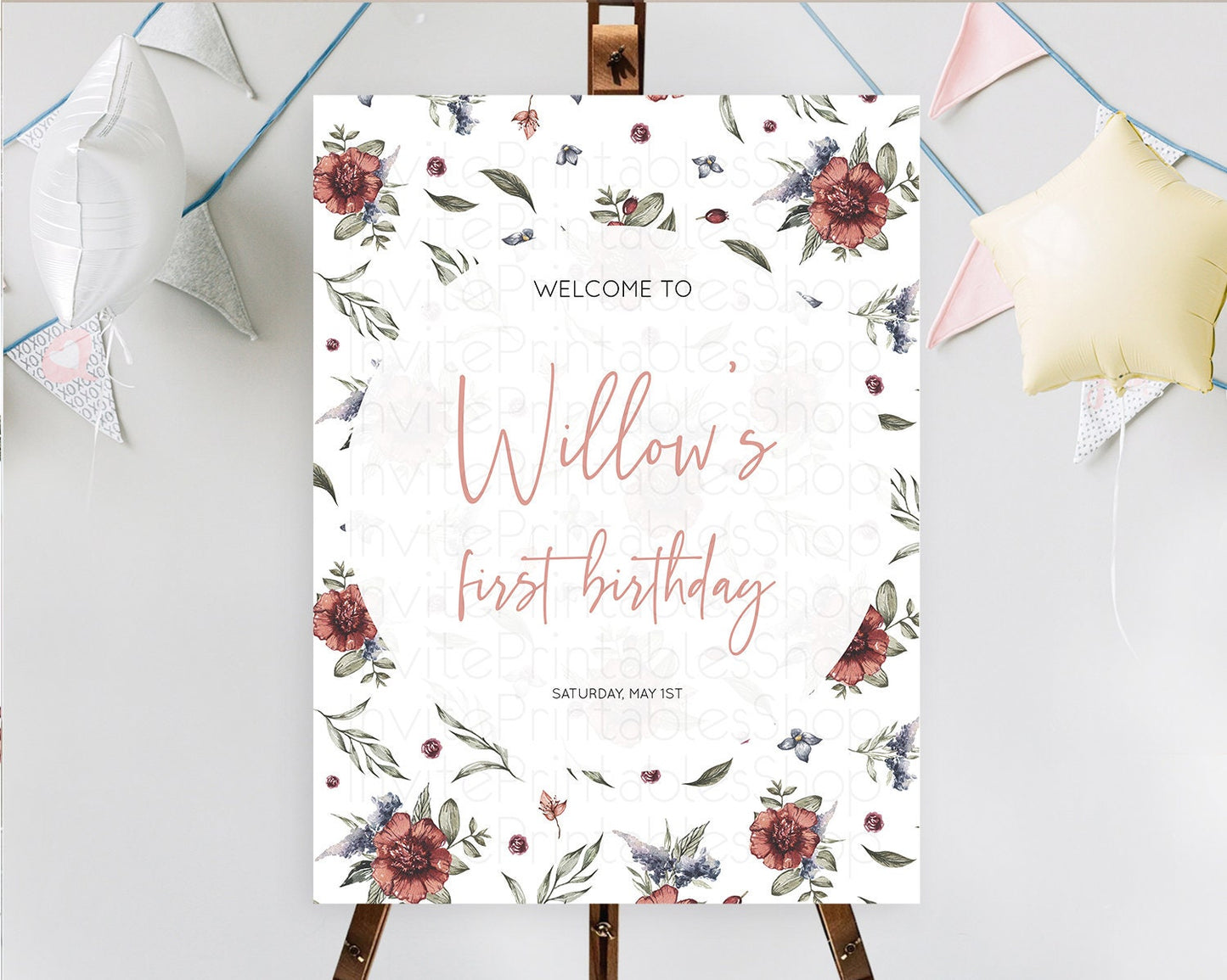 Secret Garden Welcome Sign Wildflower Welcome Board Pastel Flower Garden Welcome Poster Boho Wildflower First Birthday Welcome Sign D10503