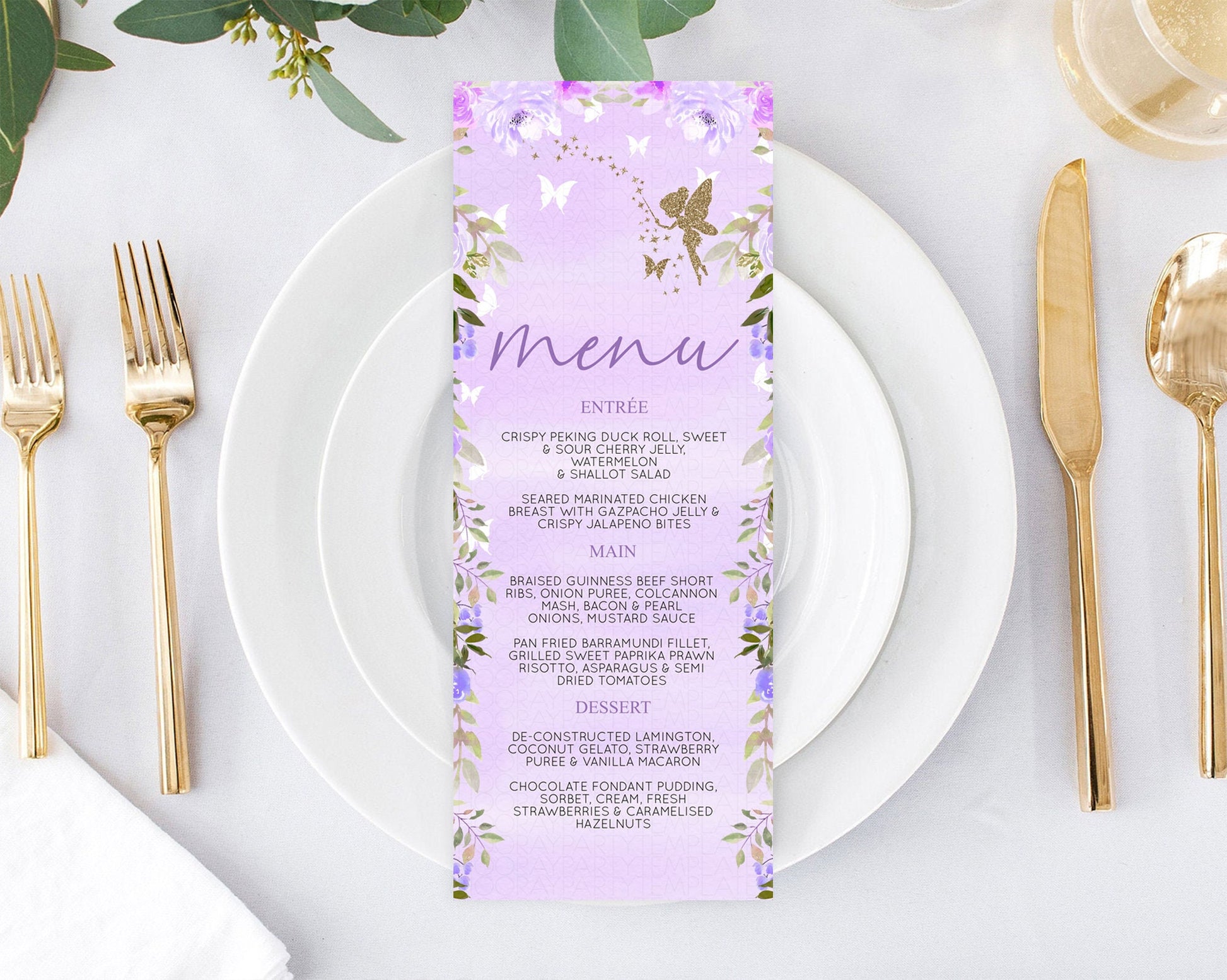 Editable Fairy Menu Fairy Menu Template Enchanted Garden Pastel Floral Butte