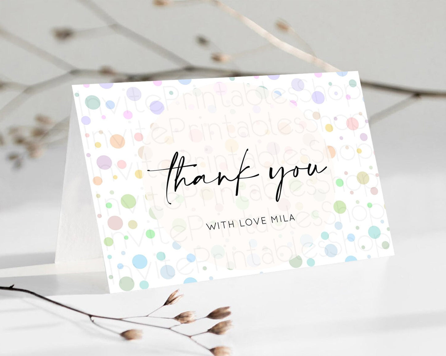 Editable Rainbow Thank You Pastel Thank You Card Pastel Rainbow Birthday Tha