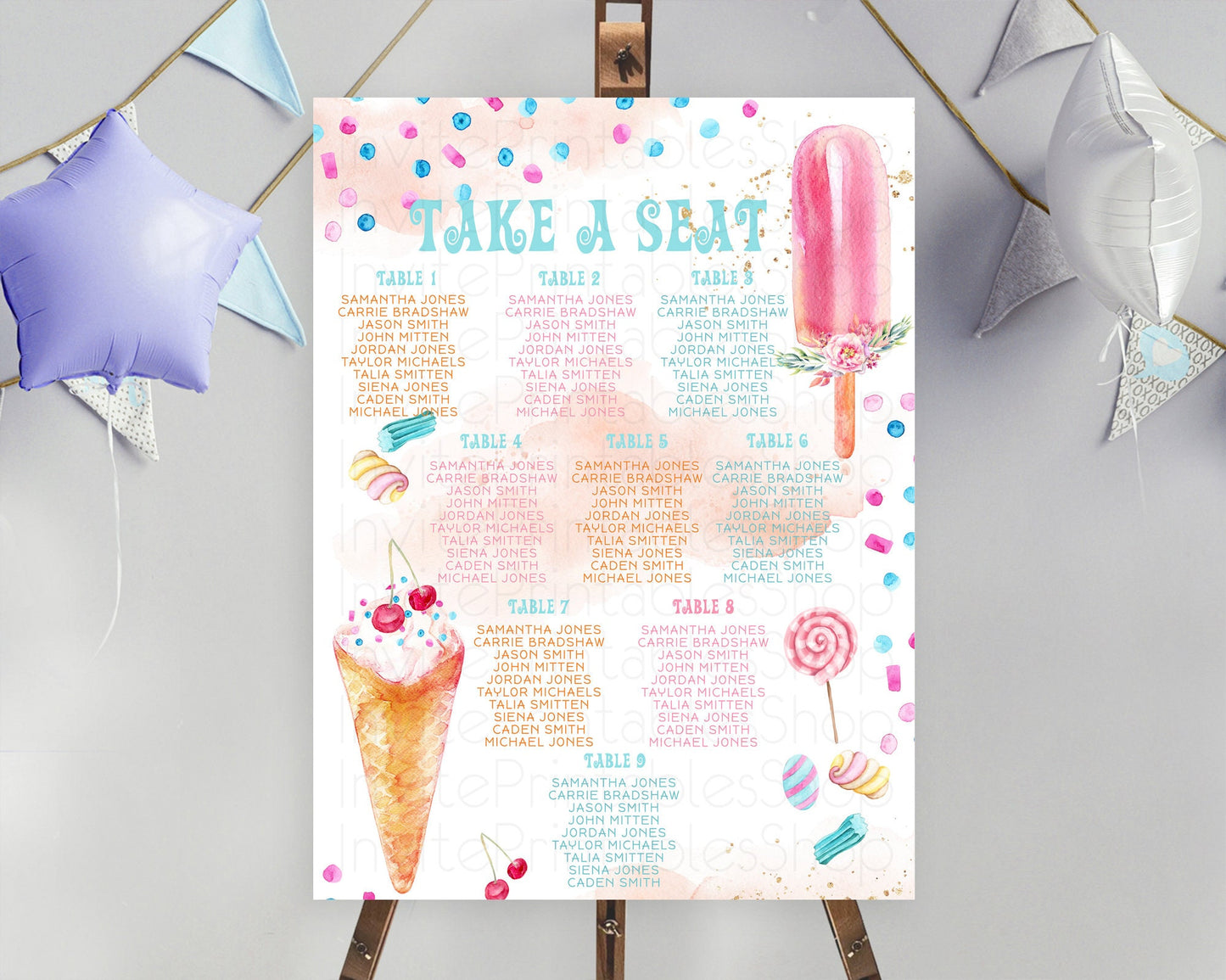 Ice Cream Seating Chart Sweet Candy Seating Chart Here's The Scoop Seating Sign Pastel Candy Seating Sign Candy Décor Sweet Candy D10554