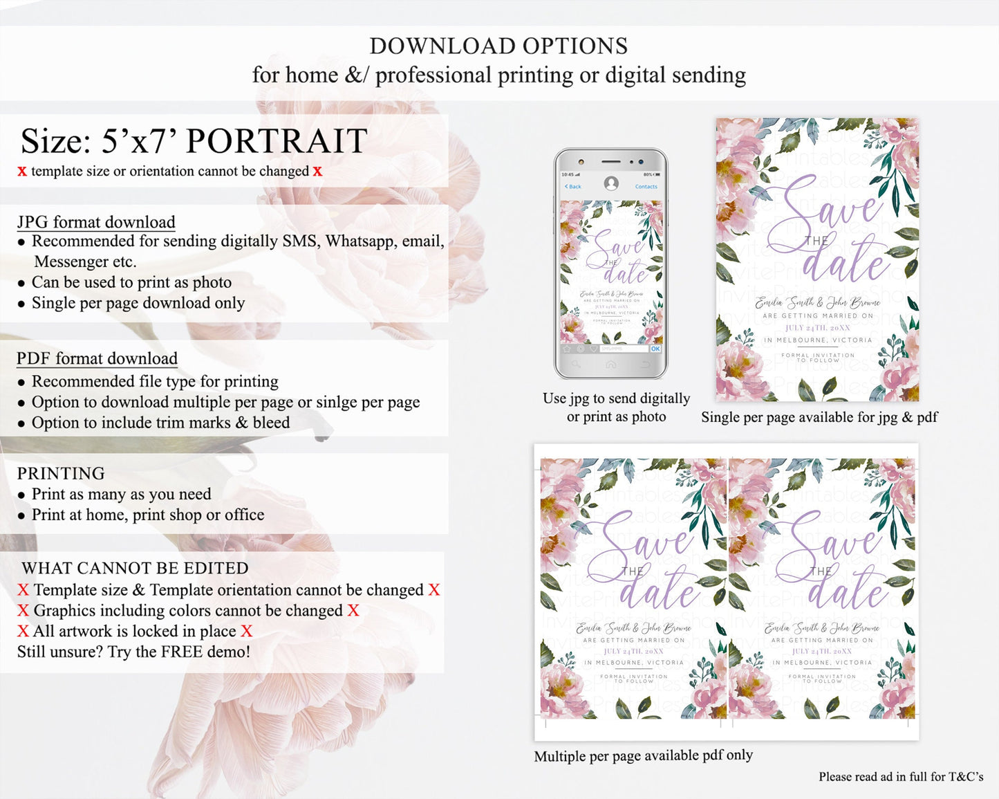 Wildflower Save The Date Template Secret Garden Save The Date Pastel Floral Garden Party Boho Flowers Birthday Baby Shower Wedding D10729