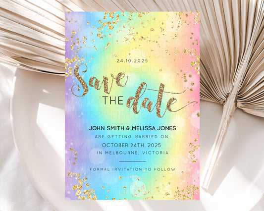 Editable Tie Dye Save The Date Template Rainbow Pastel Ombre Watercolor Part