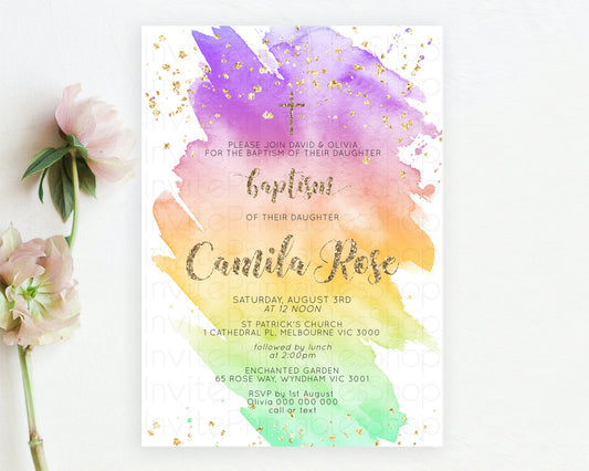 Editable Pastel Baptism Invitation Pastel Colors Watercolor Baptism 1st Birt