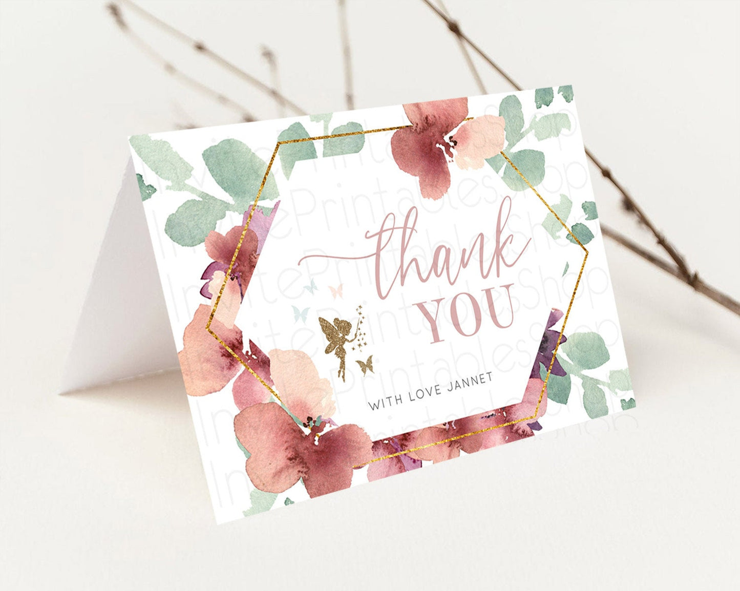 Fairy Thank You Fairy Thank You Card Enchanted Garden Pastel Butterfly Birthday Thank You Floral Secret Garden Teacher Thank You D10460
