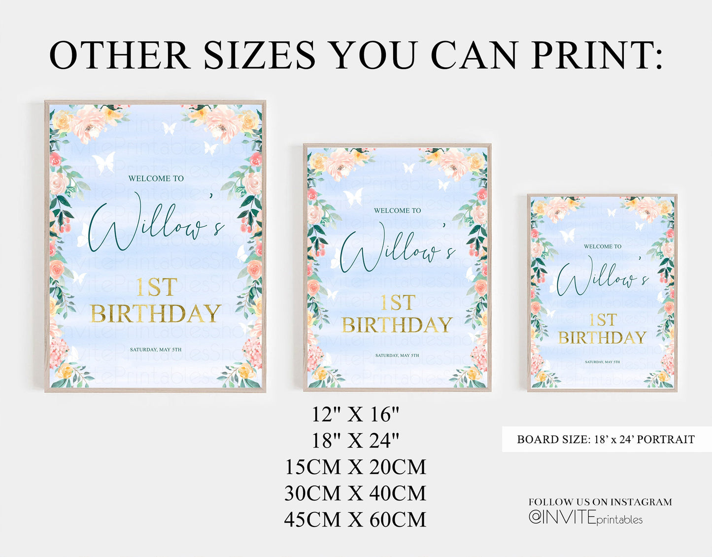 Floral Welcome Sign Pastel Floral Welcome Sign Enchanted Garden Sign Secret Garden Sign Butterfly Colorful Wildflower Watercolor Gold 411