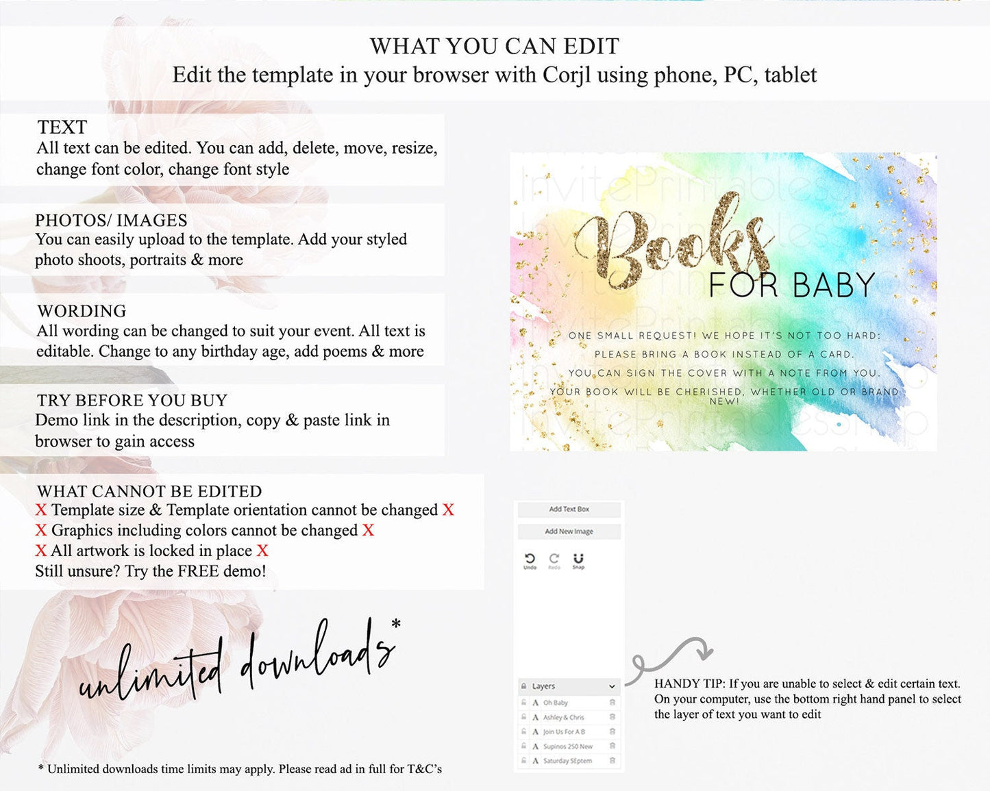 Pastel Books For Baby Card Pastel Rainbow Book Insert Colorful Ombre Watercolor Book Card Confetti Glitter Baby Book Poem Request D10256