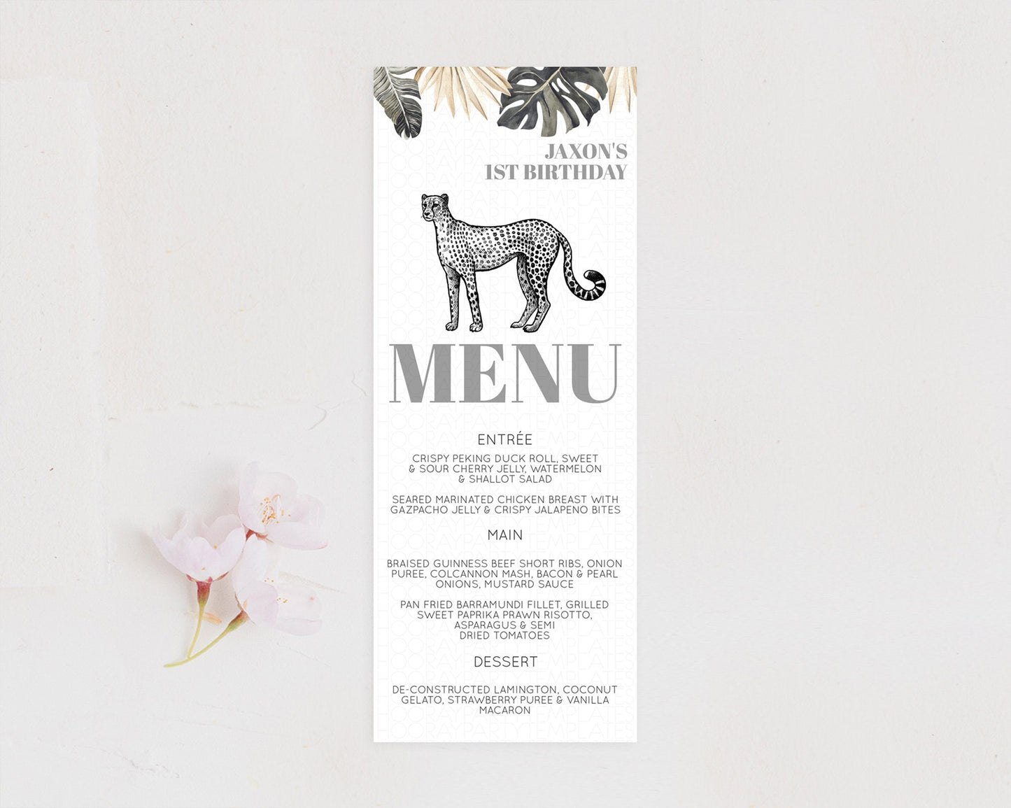 Cheetah Menu Cheetah Menu Template Cheetah Party Table Decor Safari Adventure Decor Cheetah Dinner Dessert Menu Party Food Menu D10823