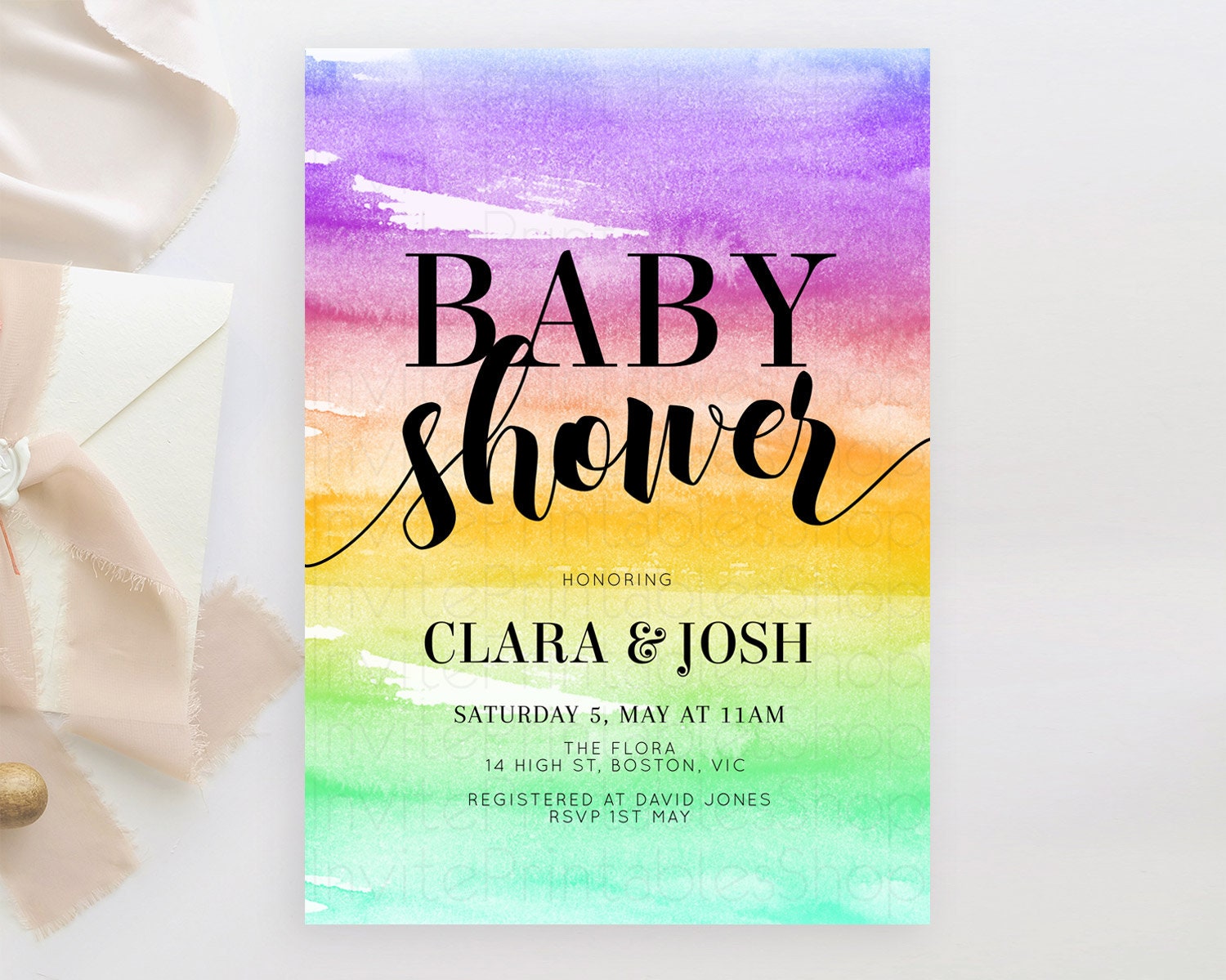 Editable Pastel Baby Shower Invitation Rainbow Baby Shower Invitation Colorf