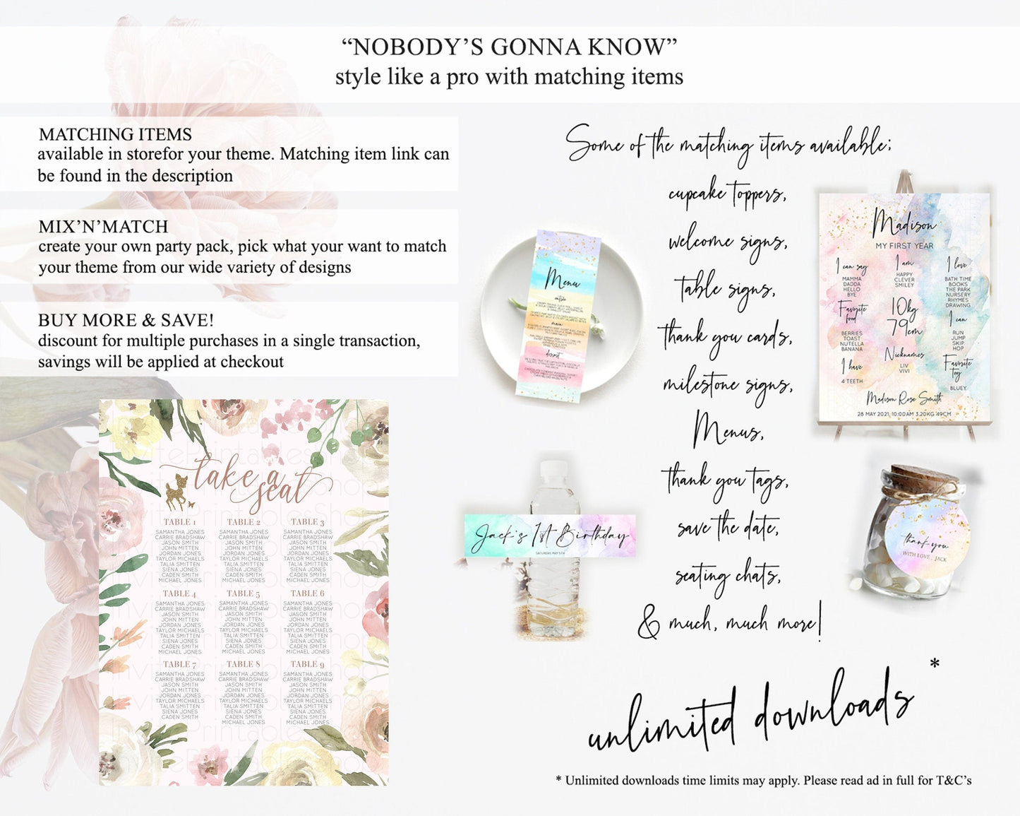 Fawn Seating Chart Deer Seating Chart Enchanted Forest Party Butterfly Pastel Flowers Whimsical Seating Chart Woodland Seating Sign D10193