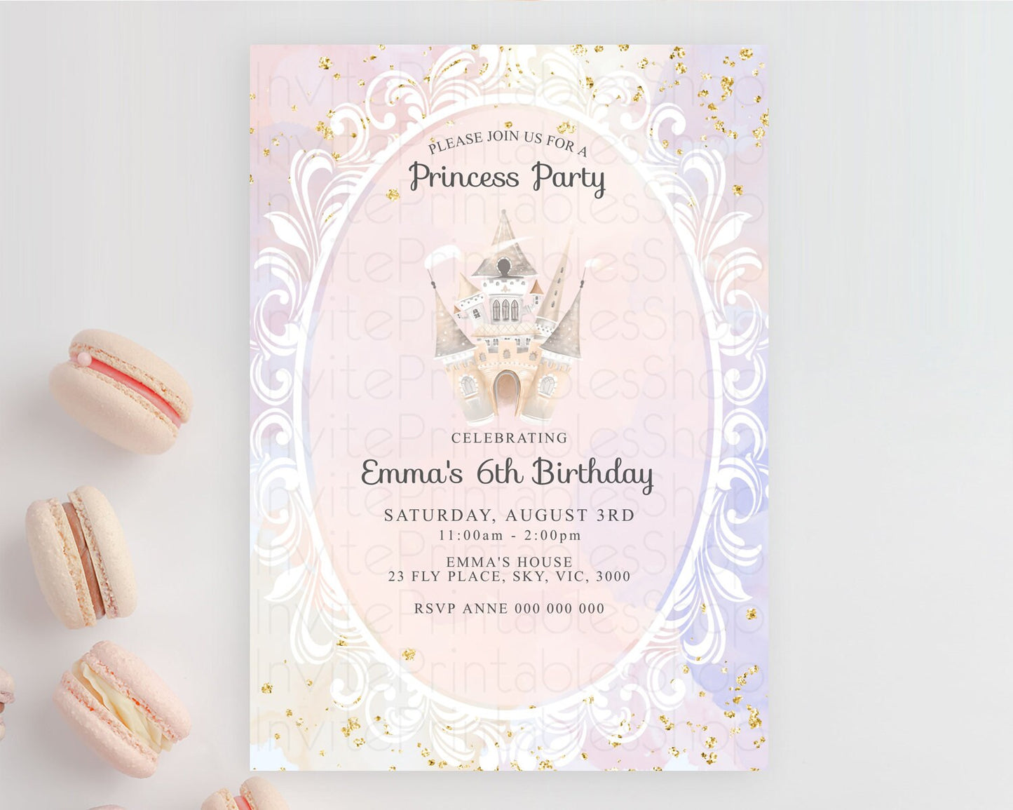 Princess Birthday Invitation Princess Invitation Pastel Invitation Royal Birthday Rainbow Color Enchanted Castle 1st First Birthday D10163