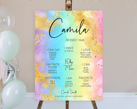 Editable Pastel First Birthday Milestone Board Pastel Rainbow Milestone Post