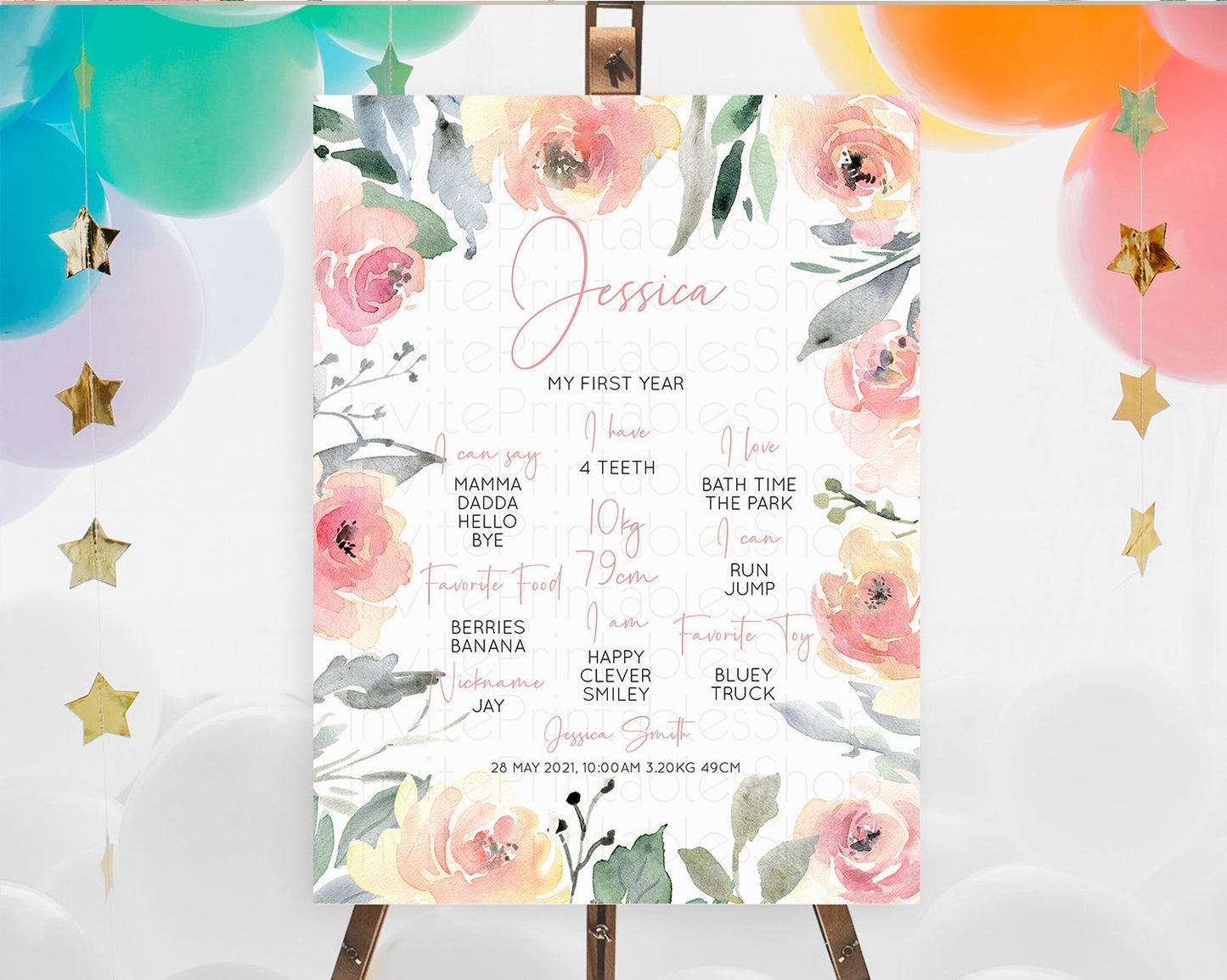 Secret Garden Milestone Board Wildflower First Birthday Milestone Poster Pastel Flowers Milestone Boho Wildflower 1st Birthday Sign D10778