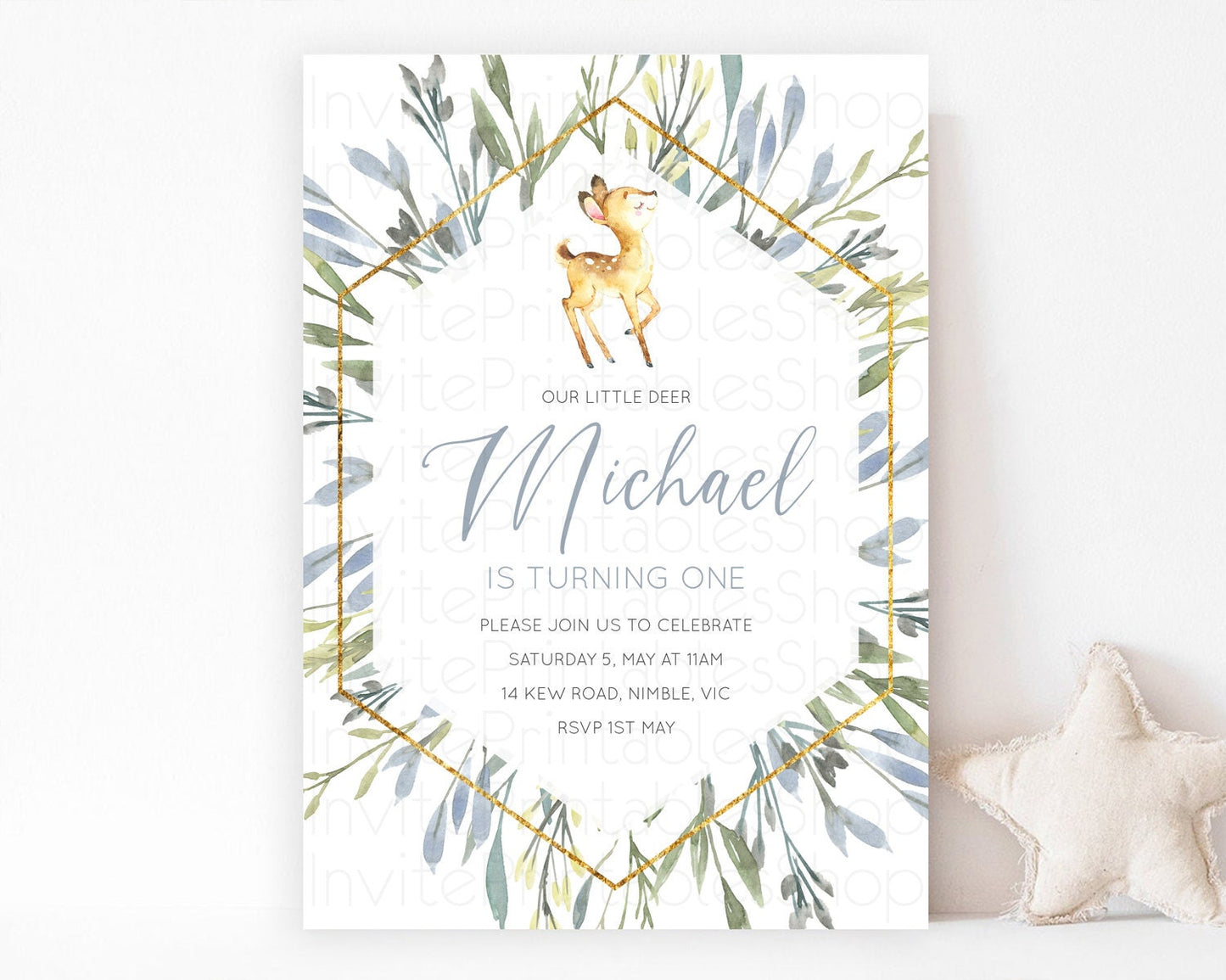 Fawn Birthday Invitation Deer Birthday Invitation Enchanted Forest Party Butterfly Pastel Flowers Whimsical 2nd 1st First Birthday D10400