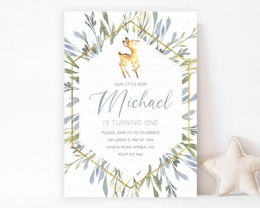 Fawn Birthday Invitation Deer Birthday Invitation Enchanted Forest Party Butterfly Pastel Flowers Whimsical 2nd 1st First Birthday D10400