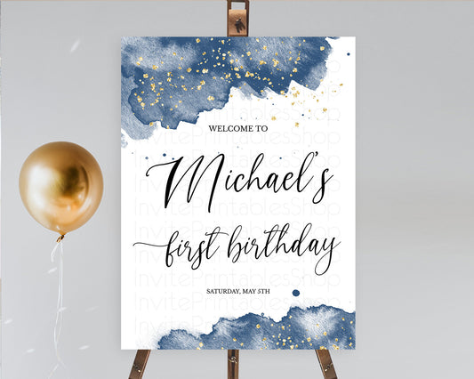 Blue Welcome Sign Blue Watercolor Welcome Board Pastel Blue Party Décor Watercolor Splash Welcome Board First Birthday Welcome Sign D10312