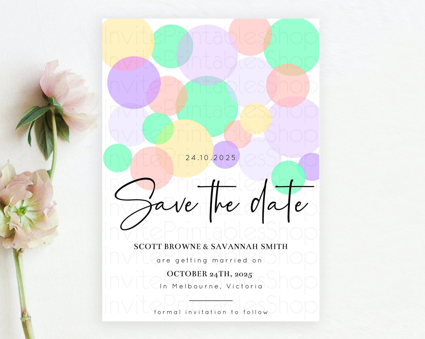 Pastel Confetti Save The Date Template Rainbow Colorful Sprinkles Party For 1st Birthday Baptism Baby Shower Wedding Bridal Shower D10380