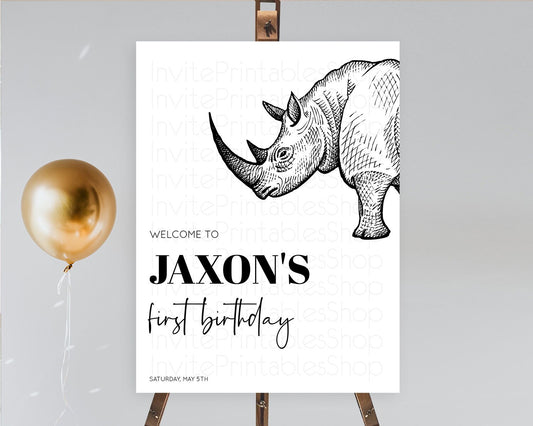 Rhino Welcome Sign Rhino Welcome Board Rhino Welcome Poster Dried Palm Fern Safari Party Decor Rhino First Birthday Welcome Sign D10253