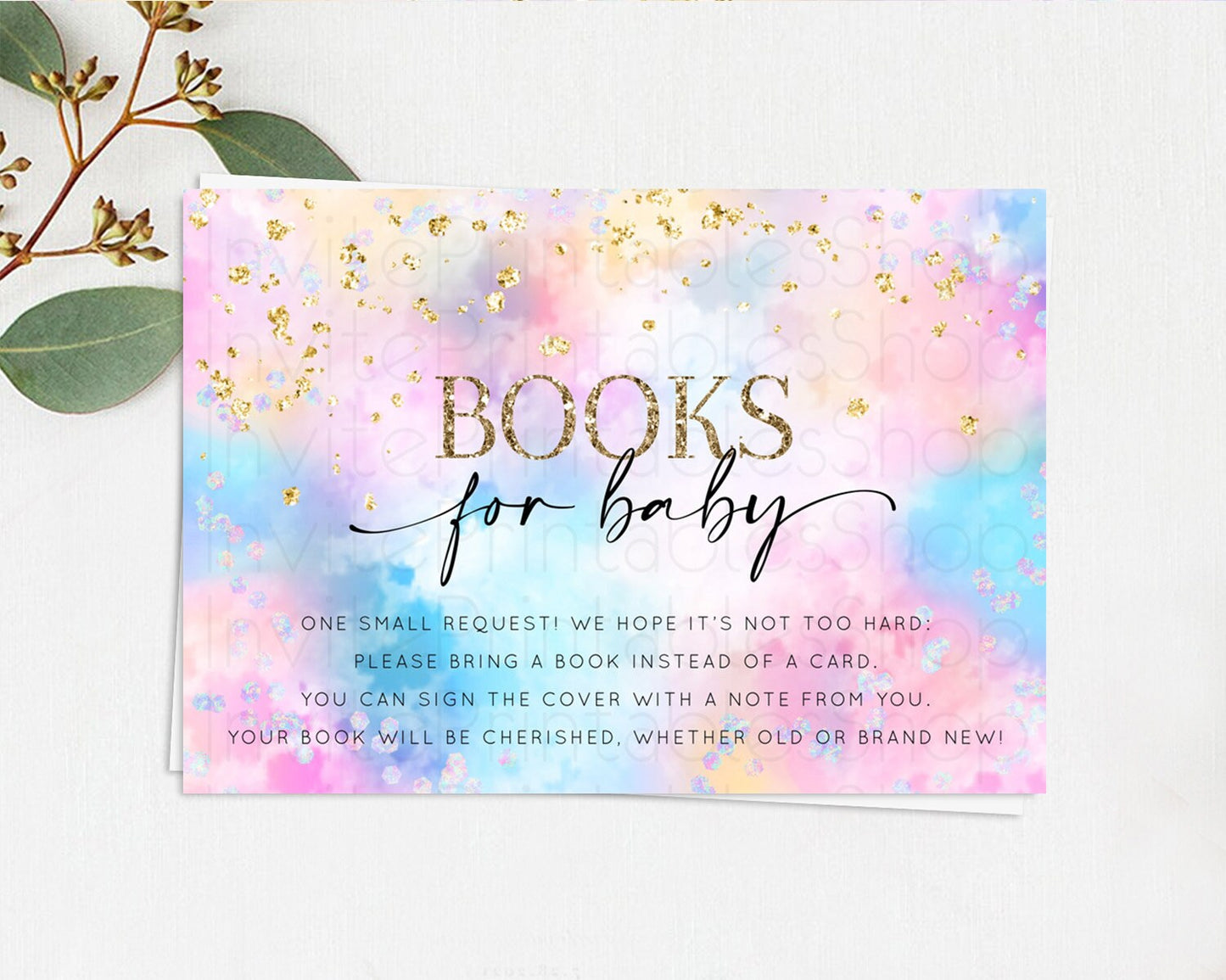 Pastel Books For Baby Card Pastel Rainbow Book Insert Colorful Ombre Watercolor Book Card Confetti Glitter Baby Book Poem Request D10607