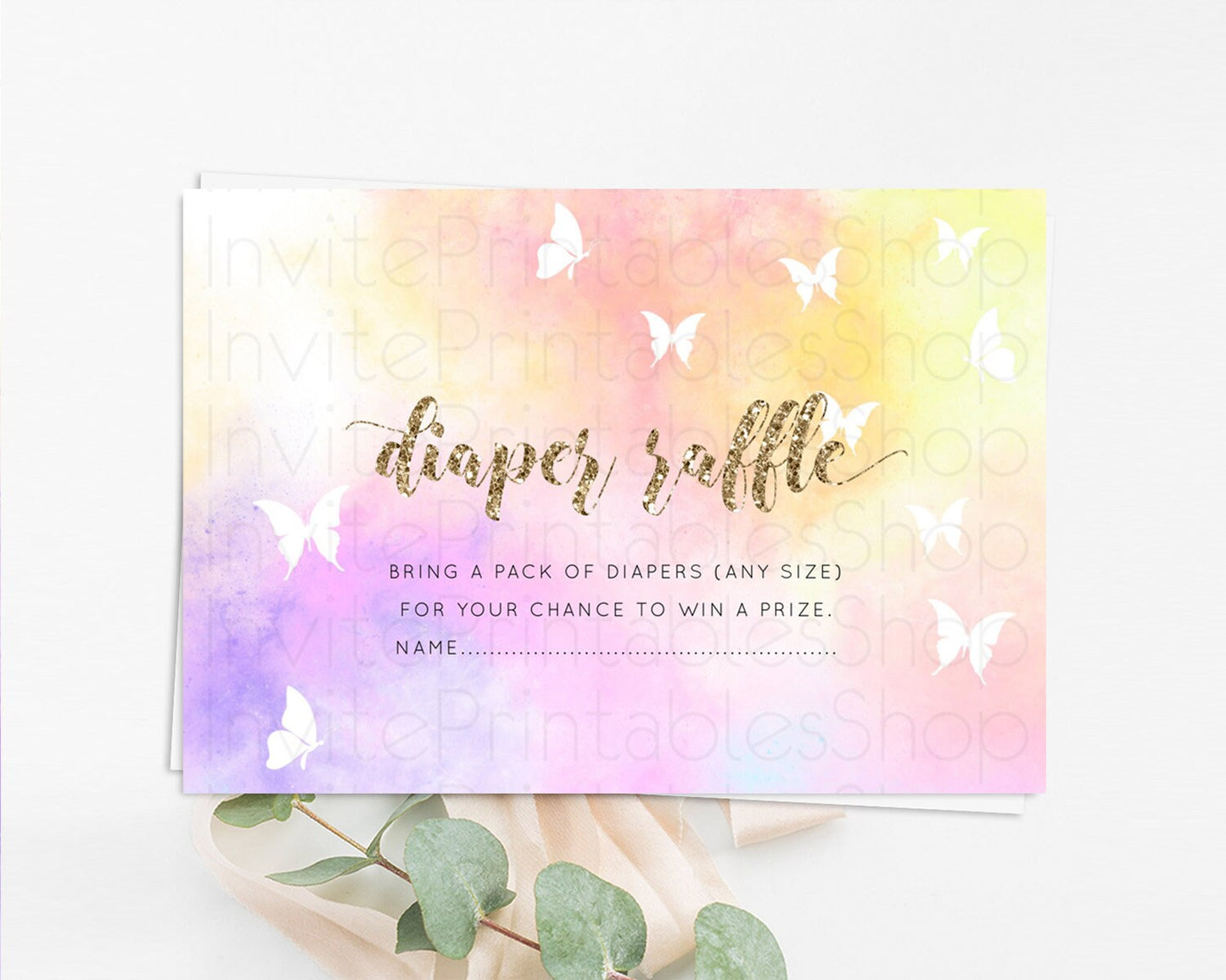 Pastel Diaper Raffle Card Pastel Rainbow Diaper Raffle Insert Colorful Ombre Watercolor Diaper Ticket Confetti Glitter Raffle Game D10435