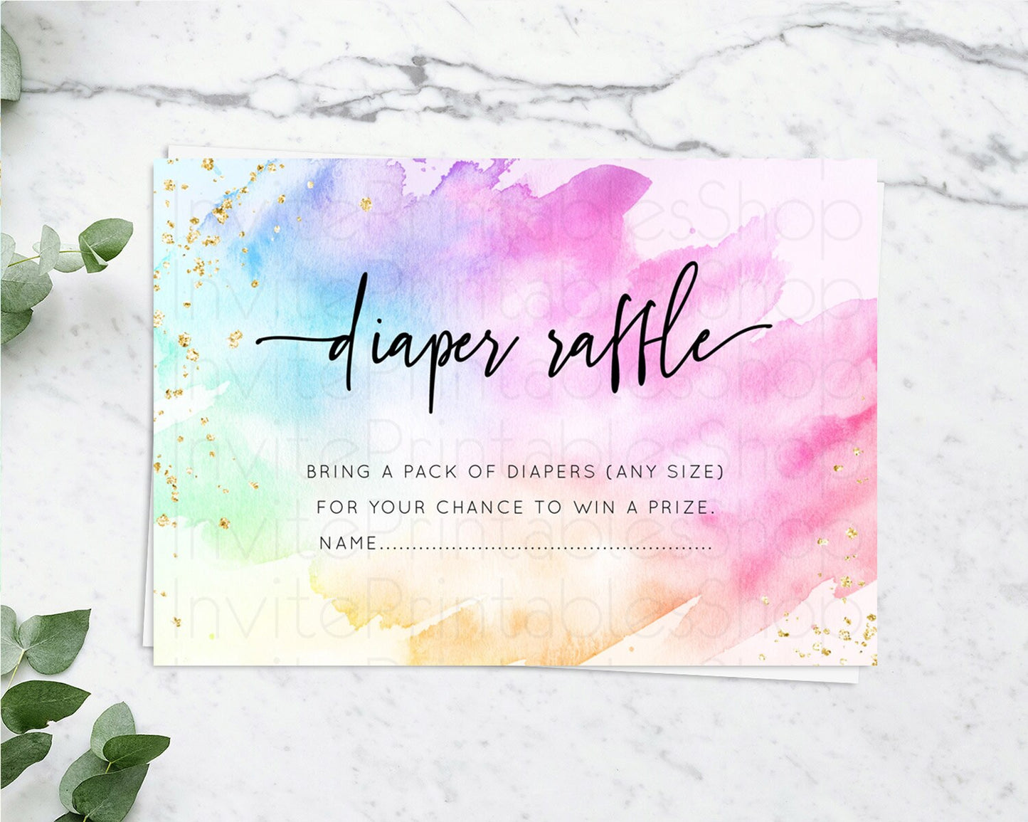 Pastel Diaper Raffle Card Pastel Rainbow Diaper Raffle Insert Colorful Ombre Watercolor Diaper Ticket Confetti Glitter Raffle Game D10449