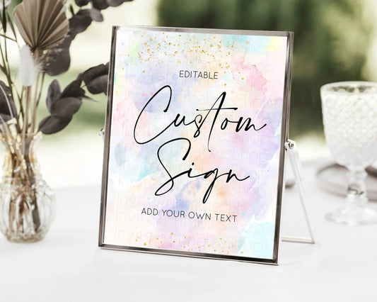Editable Pastel Sign Ombre Table Sign Decor Pastel Ombre Rainbow Watercolor