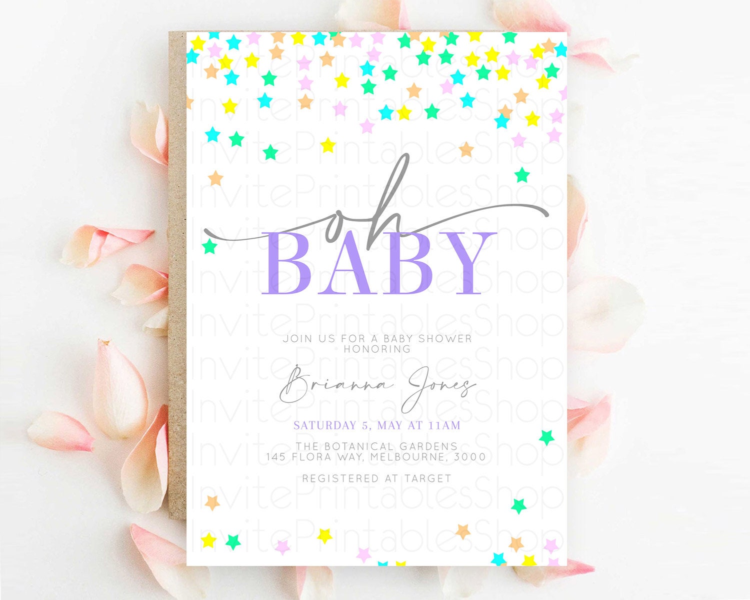 Editable Twinkle Star Baby Shower Invitation Pastel Twinkle Star Invitation