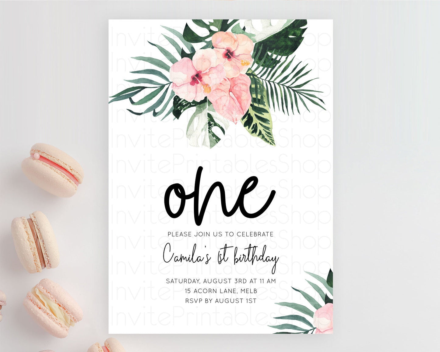 Tropical Invitation Tropical Birthday Invitation Tropical Floral Invitation Palm Leaf Fern Invite Frangipani White Orchid Invitation D11017