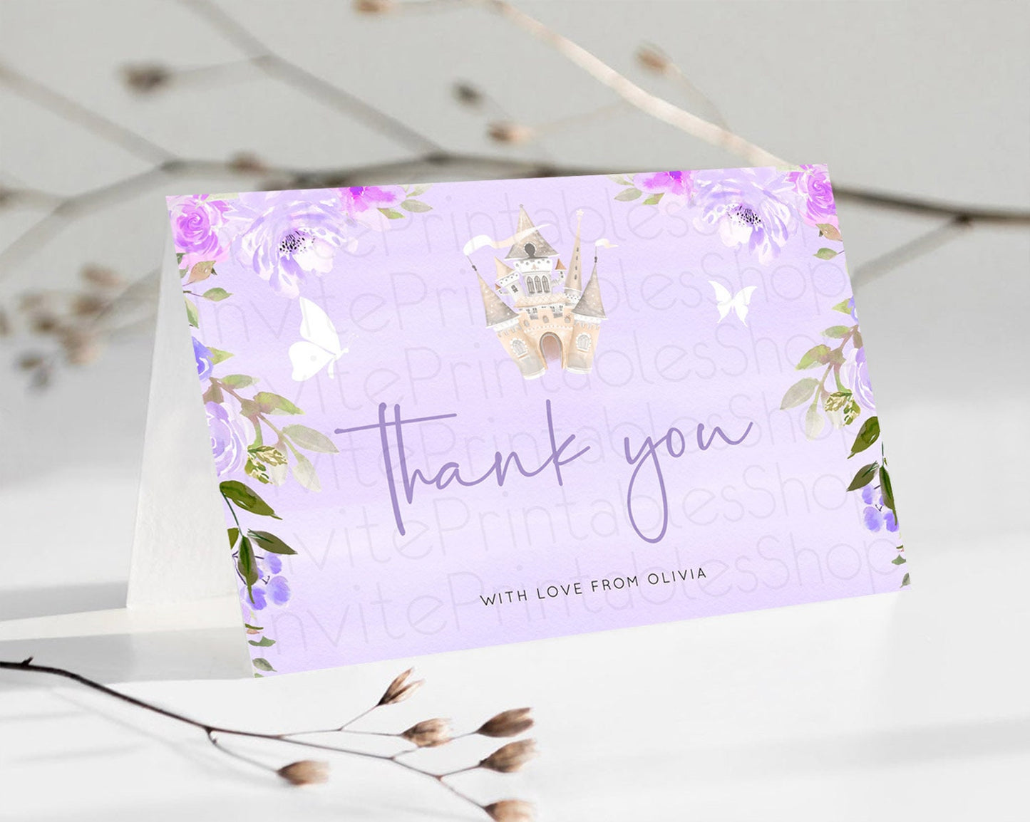 Princess Thank You Castle Thank You Card Secret Garden Birthday Thank You Card Enchanted Castle Pastel Floral Teacher Thank You Card D10339