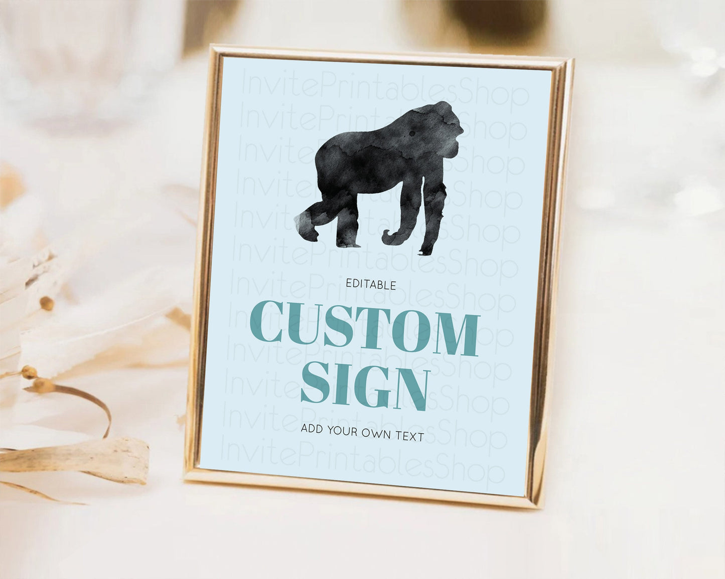 Gorilla Table Sign Decor Gorilla Party Sign Template Safari Adventure Gorilla Minimal Theme 1st Birthday Baptism Baby Shower D10799