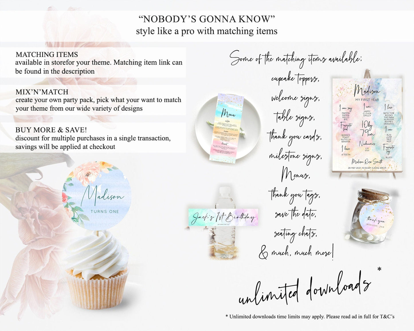 Secret Garden Cupcake Toppers Wildflower Cupcake Toppers Pastel Flowers Cupcake Toppers Enchanted Garden Boho Floral First Birthday D10337