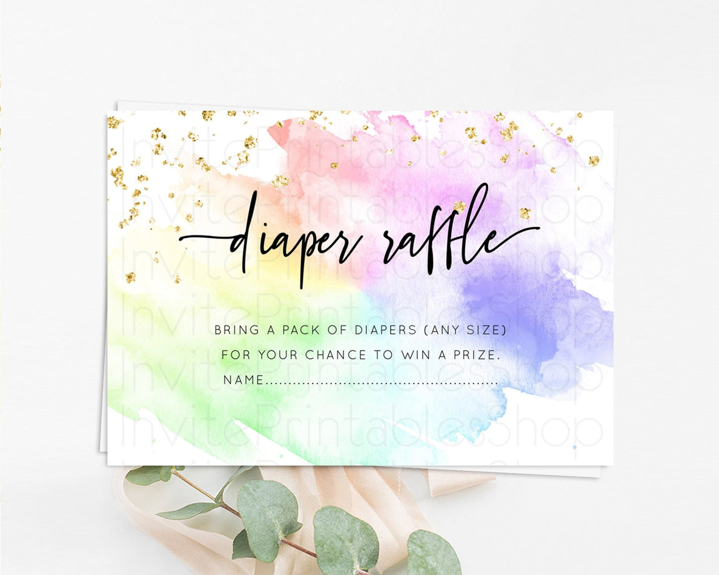 Pastel Diaper Raffle Card Pastel Rainbow Diaper Raffle Insert Colorful Ombre Watercolor Diaper Ticket Confetti Glitter Raffle Game D10316