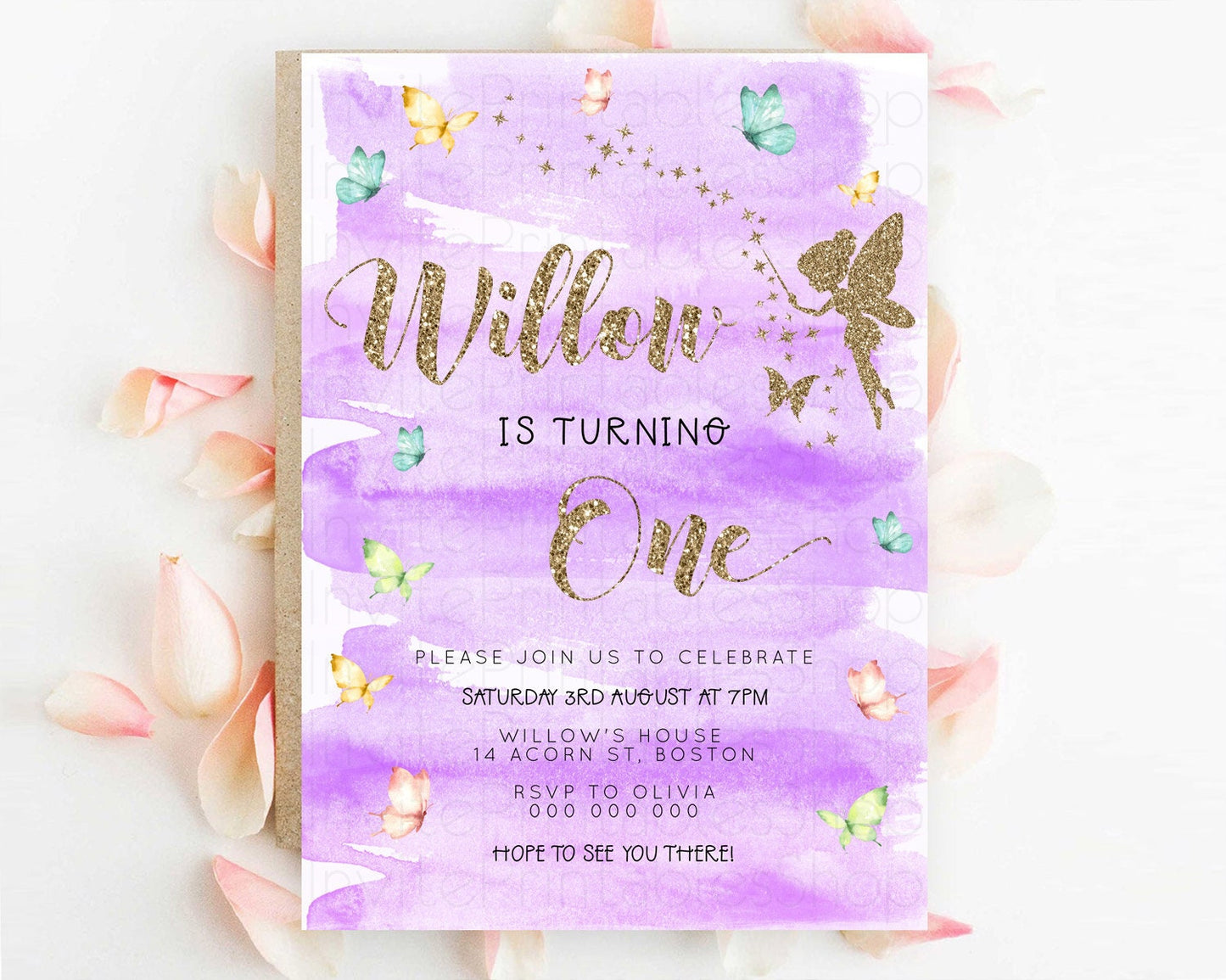 Pastel Fairy Birthday Invitation Pastel Butterflies Fairy Birthday Invitation Rainbow Ombre Watercolor 1st 2nd Birthday Invitation D23327