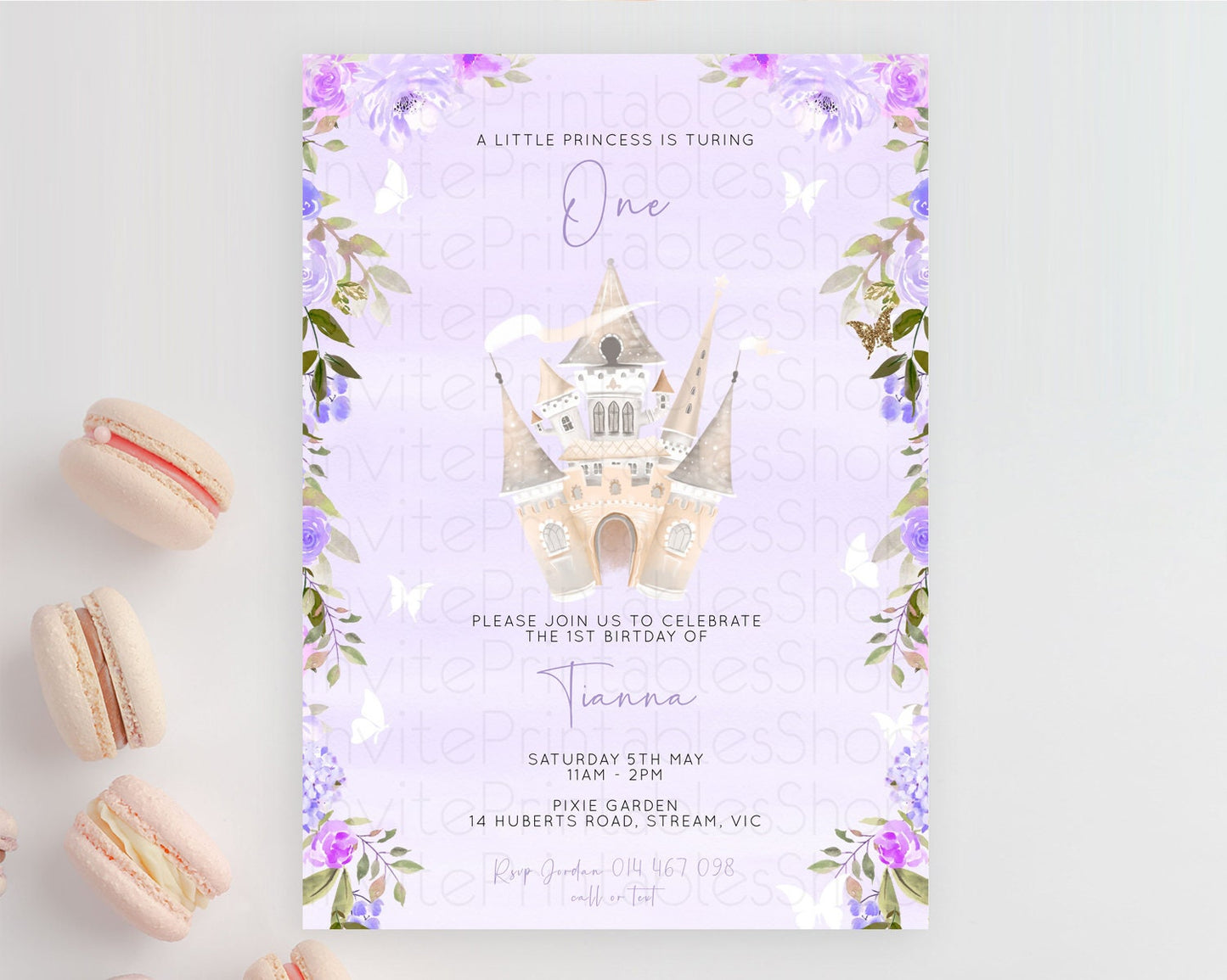 Princess Birthday Invitation Castle Invitation Royal Birthday Fairy Tale Enchanted Castle Pastel Floral Garden 1st First Birthday D10339