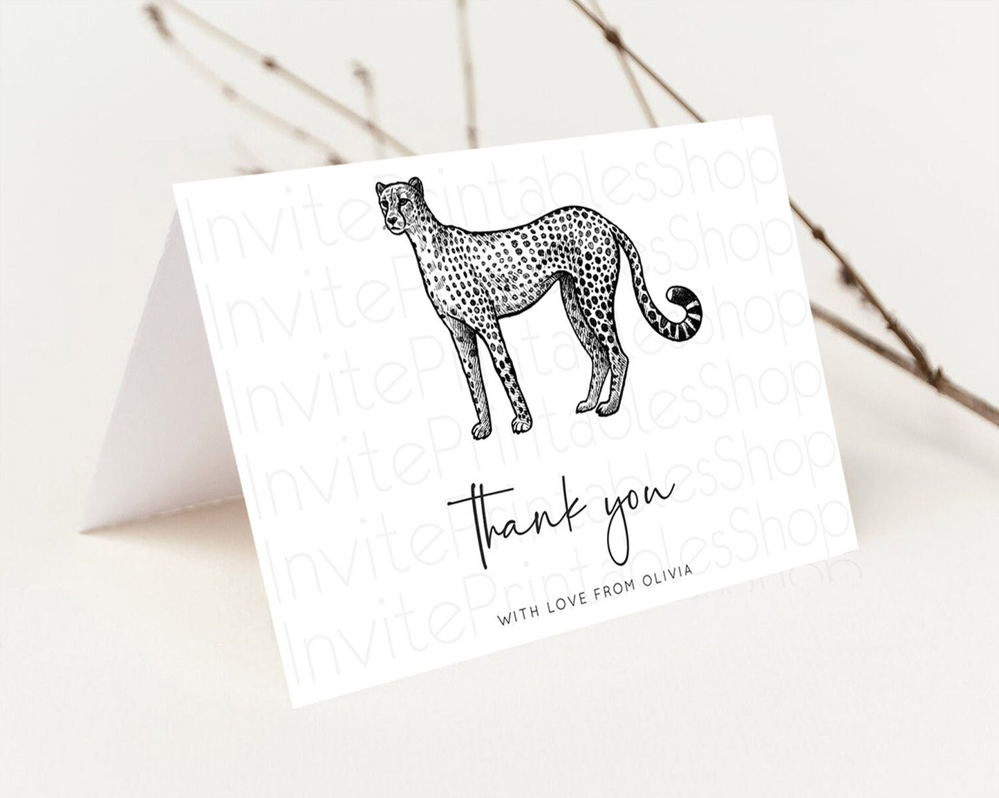 Cheetah Thank You Cheetah Thank You Card Cheetah Party Birthday Thank You Card Safari Card Template Cheetah Teacher Thank You Cards D10290