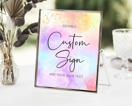 Editable Pastel Sign Ombre Table Sign Decor Pastel Ombre Rainbow Watercolor
