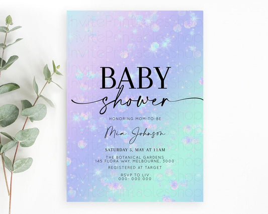 Rainbow Baby Shower Invitation Pastel Rainbow Baby Invitation Pastel Watercolor Invitation Colorful Ombre Sprinkle Shower D10663