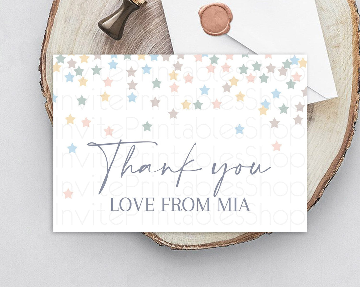 Star Thank You Card Pastel Stars Thank You Shooting Star Rainbow Colorful Confetti Twinkle Little Star Birthday Teacher Thank You D10795