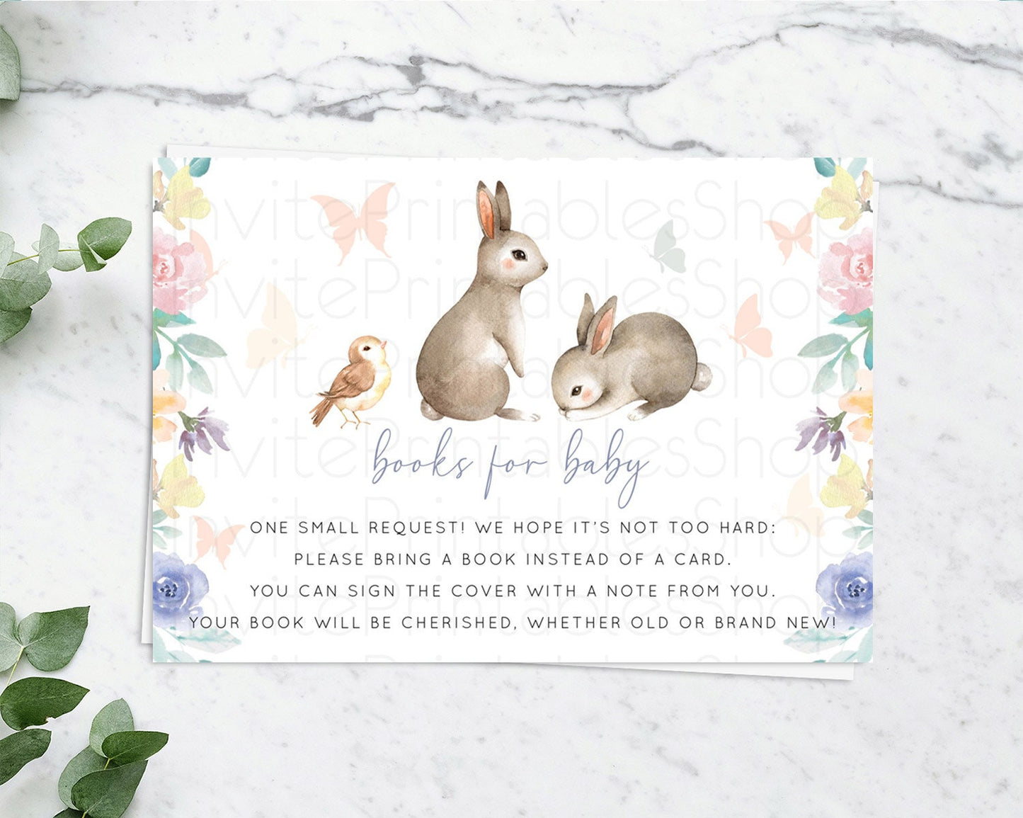 Bunny Books For Baby Card Floral Bunny Book Insert Pastel Flowers Woodland Bunny Book Card Forest Bunny Baby Book Poem Request D10928