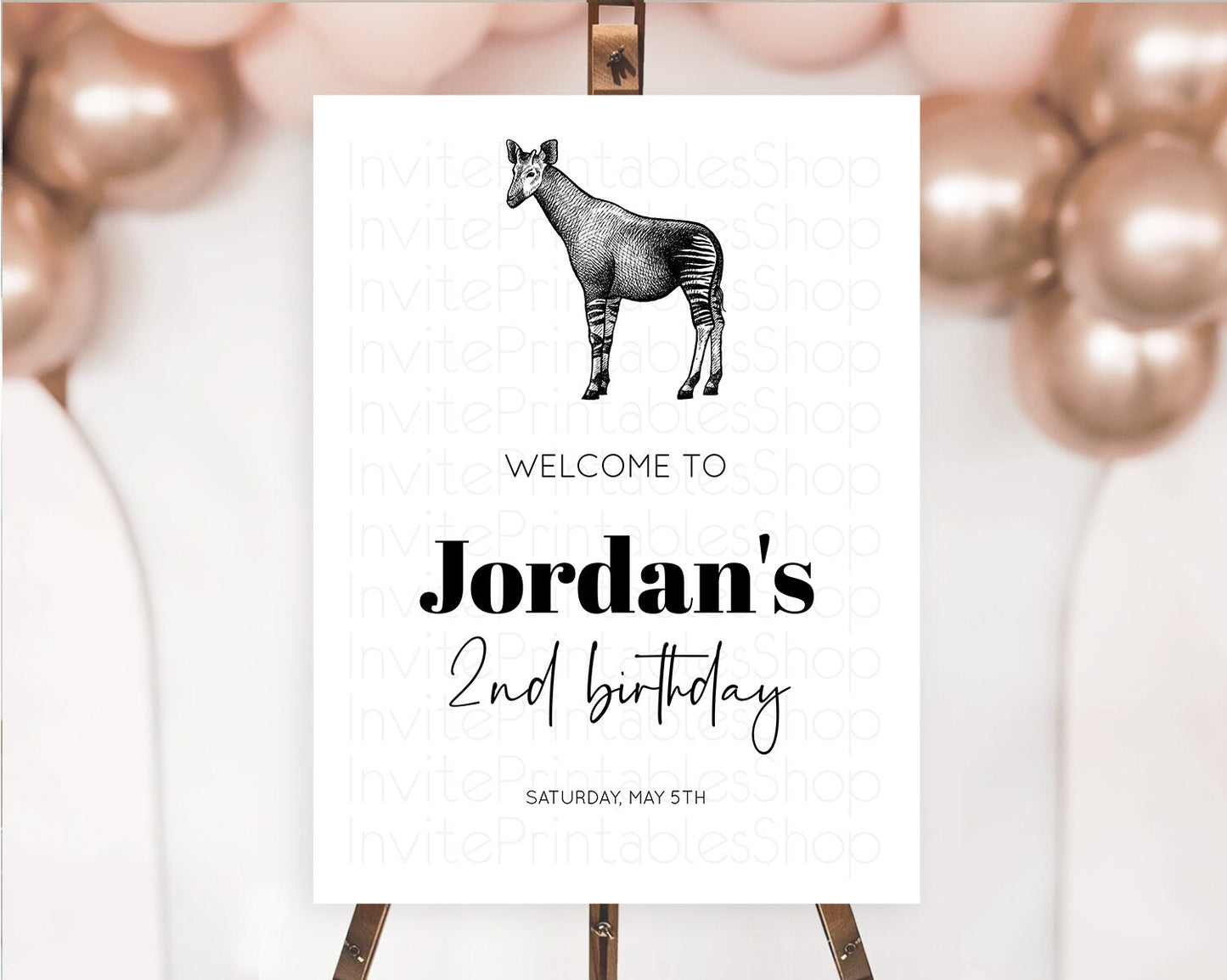 Okapi Welcome Sign Okapi Welcome Board Okapi Welcome Poster Dried Palm Fern Safari Party Decor Okapi First Birthday Welcome Sign D10283