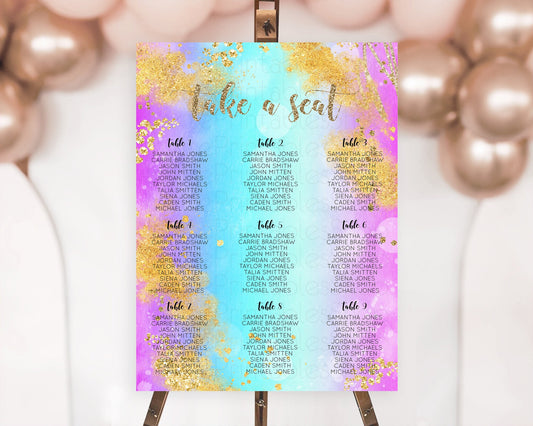 Editable Rainbow Seating Chart Pastel Seating Chart Colorful Pastel Watercol