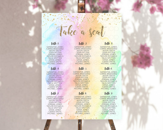Editable Rainbow Seating Chart Pastel Seating Chart Colorful Pastel Watercol