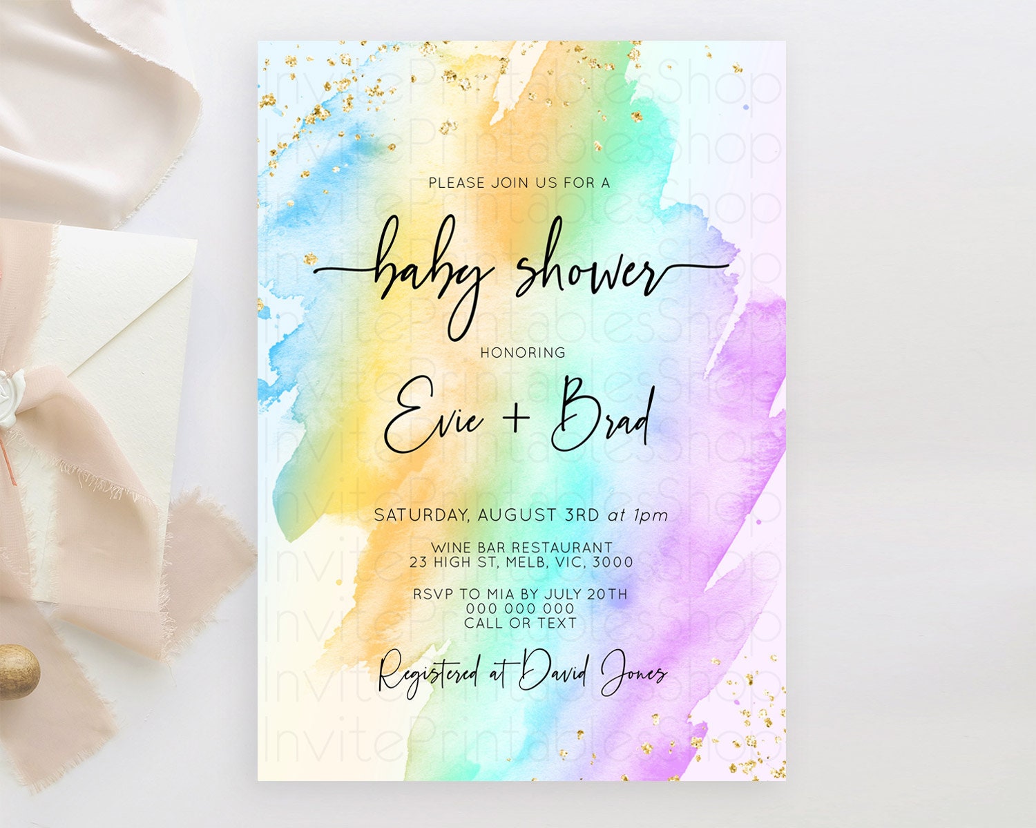 Editable Pastel Baby Shower Invitation Rainbow Baby Shower Invitation Colorf