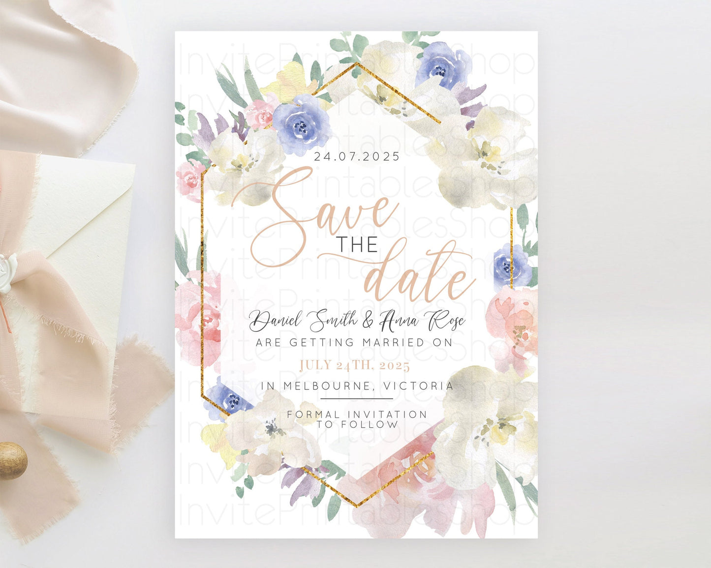 Wildflower Save The Date Template Secret Garden Save The Date Pastel Floral Garden Party Boho Flowers Birthday Baby Shower Wedding D10254