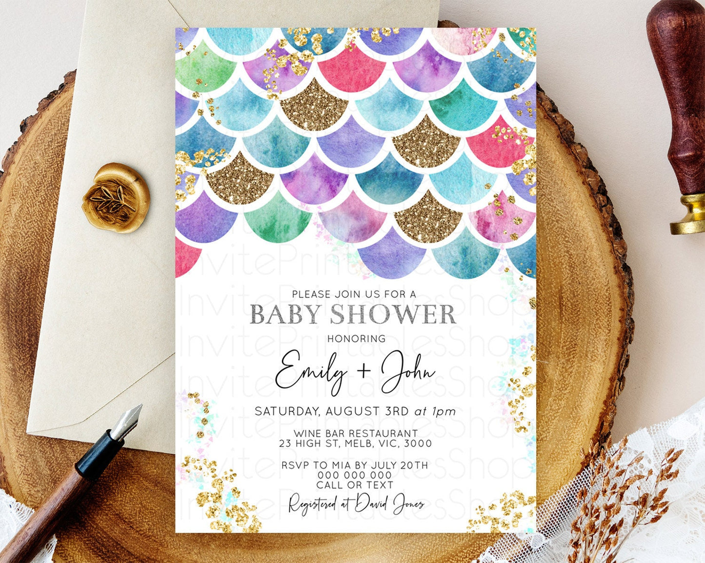 Rainbow Fish Baby Shower Invitation Rainbow Sea Baby Shower Invitation Watercolor Mermaid Invitation Under The Sea Invitation D10581